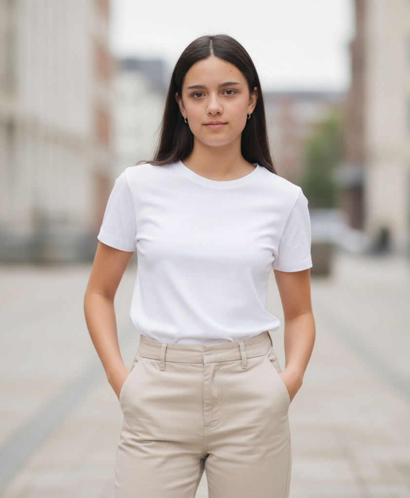 Look 02: Basic-Shirt in Weiß
